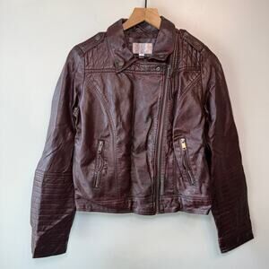 Xhilaration Women's Full Zip Faux Leather Moto Jacket Coat Size Large
